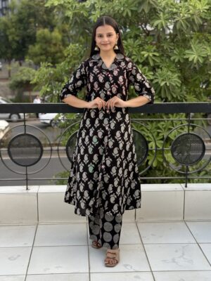 black cotton a line plazo suit