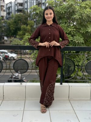 brown embroidered collar shirt