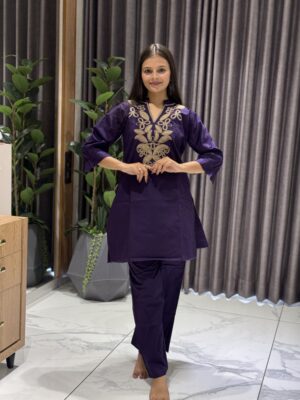 purple cotton kurta with trousers