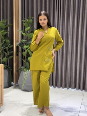 lime green embroidered mul cotton