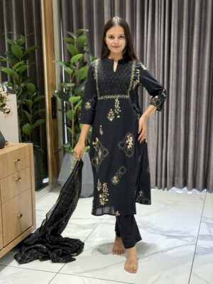 black print dupatta set