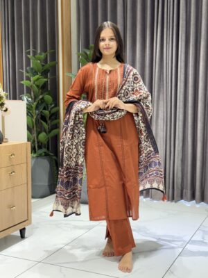 rust kalamkari dupatta set