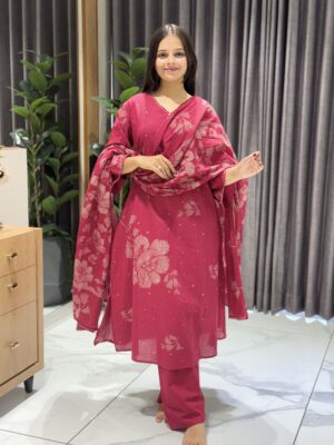 pink bandhani printed strait