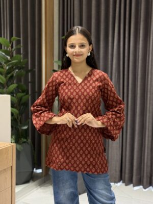maroon ajrakh bell sleeves