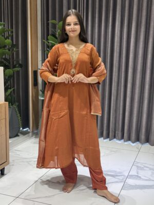 V Neck Kurta with intricate gold Handwork