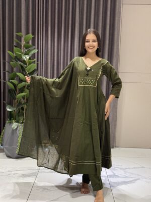 green anarkali mirror work