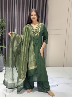 green handwork round kurtta