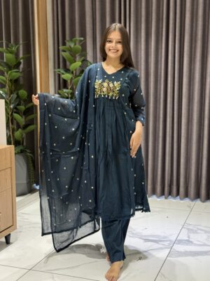 royal blue mul chanderi suit